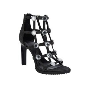 Karl Lagerfeld Paris Gladiator Heels Black Denim Crystal Strappy Womens 9 NEW